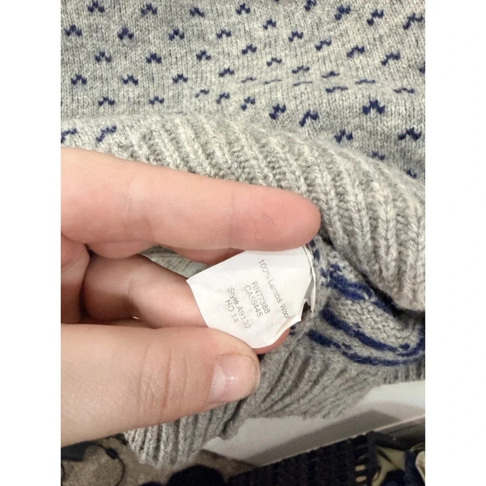 J.Crew Men's Large 100% Lambswool Gray Blue Birdseye Crewneck Sweater